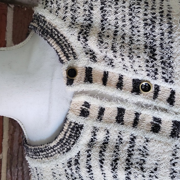 J. Crew Space-dyed Textured Cardigan Sweater Ivory/Black Size Large - Picture 3 of 10
